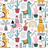 PAINTED LAMAS - Cotton woven fabric