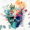 WATERCOLOR SKULL - PANEL (60cm x 50cm) SINGLE JERSEY