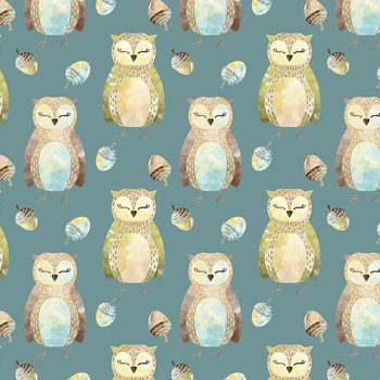 OWLS AND ACORNS (FOREST ANIMALS) - Waterproof woven fabric