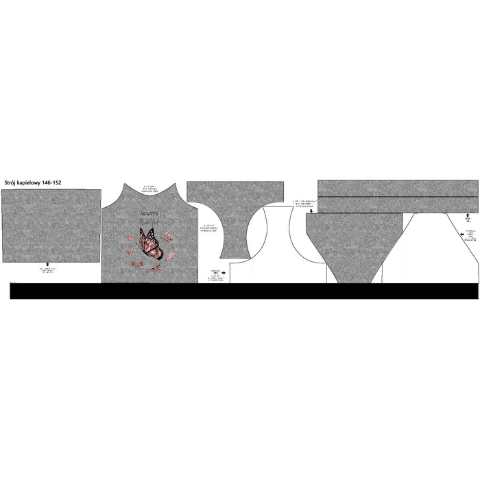 Girl's swimsuit - ALWAYS BEAUTIFUL (GLITTER BUTTERFLIES) / ACID WASH GREY