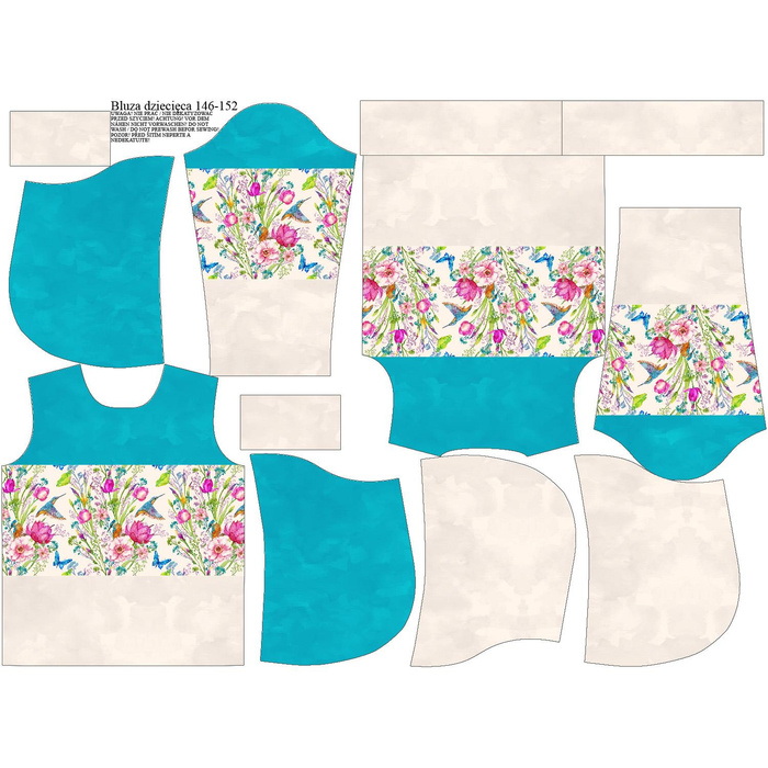 KID'S HOODIE (ALEX) - KINGFISHERS (KINGFISHERS IN THE MEADOW) / STRIPES - looped knit fabric (146/152)