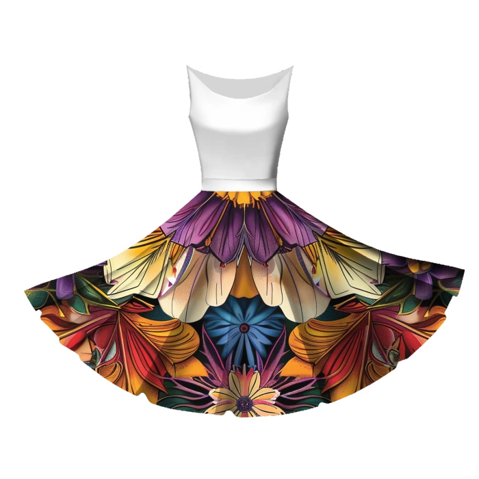 Big circle skirt panel - CREPE - COLORFUL FLOWERS wz. 4
