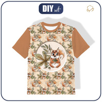 KID’S T-SHIRT - SQUIRRELS AND LEAVES pat. 1 (AUTUMN IN THE FOREST) - single jersey (104/110)