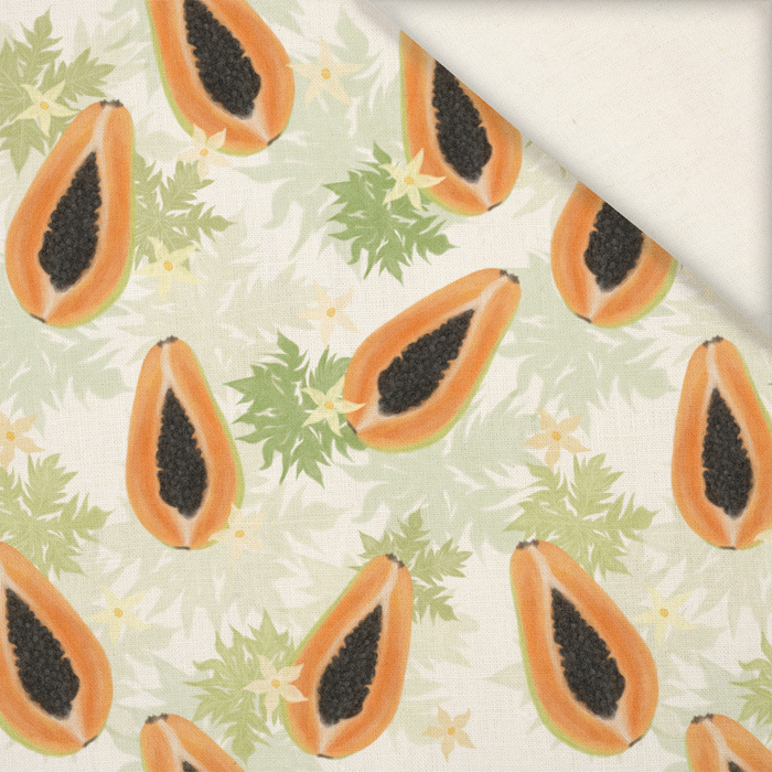 PAPAYA ORANGE & WHITE - Slub Weave