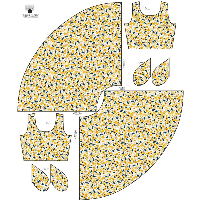 DRESS "ISABELLE" - SMALL FLOWERS pat. 2 / white - sewing set XS