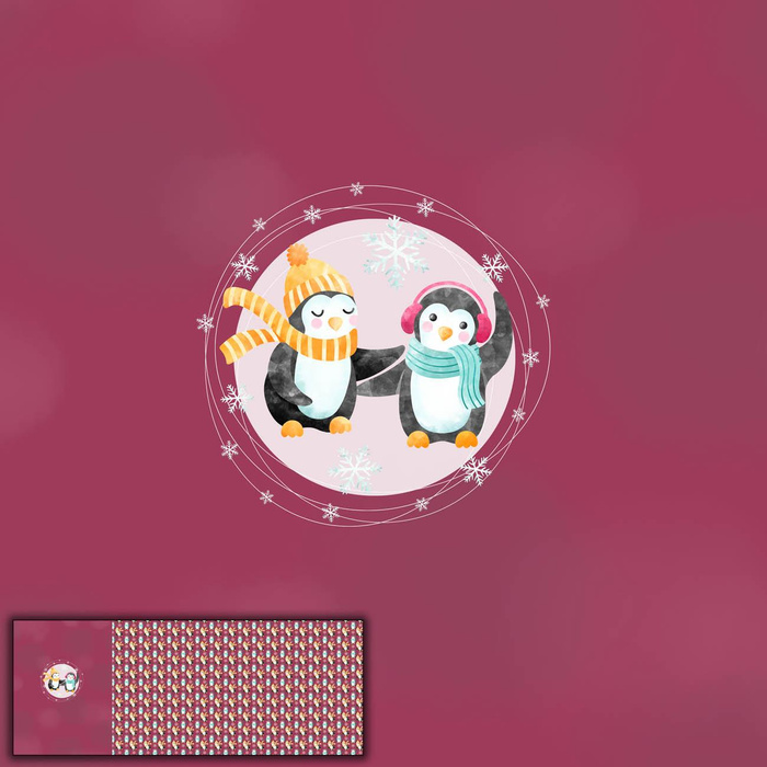 PRZYJACIELE PINGWINY WZ. 1 / fioletowy (ŚWIĄTECZNE PINGWINY) - PANEL PANORAMICZNY 60 cm