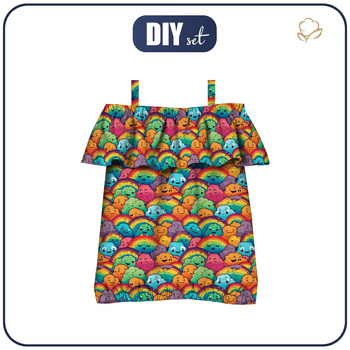 Bardot neckline blouse (SARA) -  COLORFUL CLOUDS - sewing set - 122-128