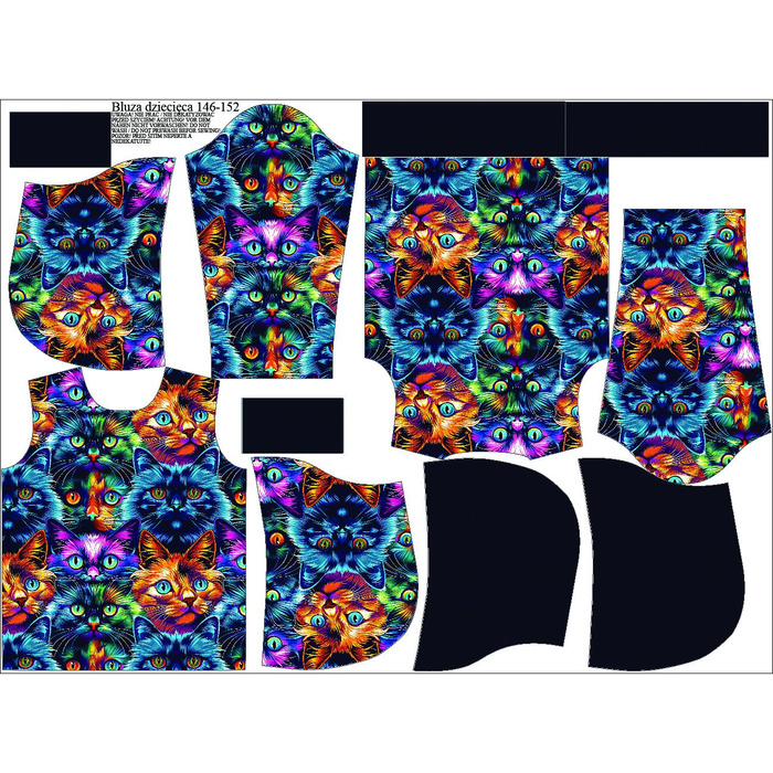 DĚTSKÁ MIKINA S KAPUCÍ (ALEX) - COLORFUL CATS - Sada šití 122/128