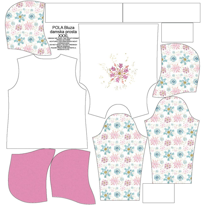 DÁMSKA MIKINA (POLA) CLASSIC S KAPUCÍ - SNĚHOVÉ VLOČKY MIX -  teplákovina