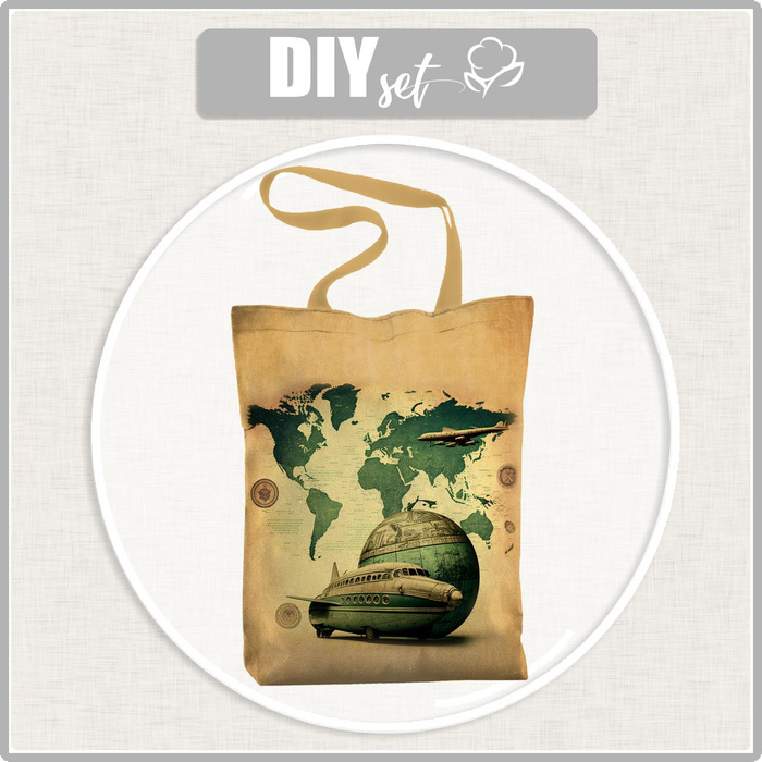 SHOPPER BAG - TRAVEL TIME PAT. 4 - Waterproof woven fabric - sewing set