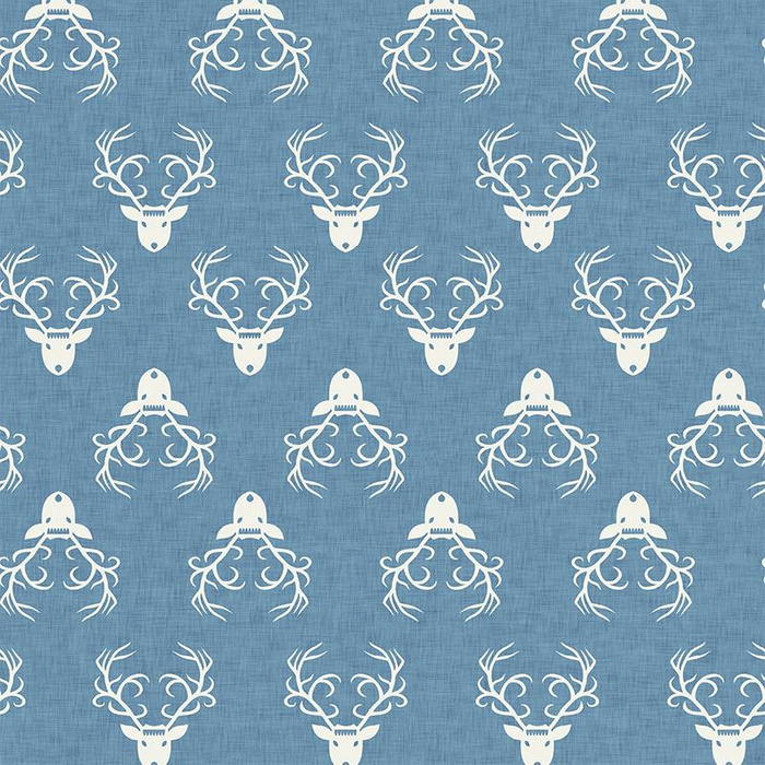 GŁOWY RENIFERA / ACID WASH - niebieski - single jersey z elastanem