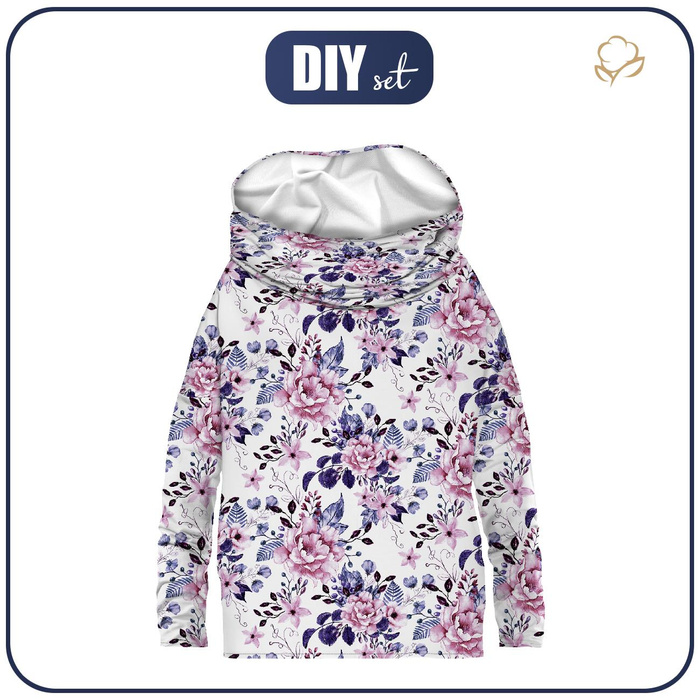 BLUZA DAMSKA (FURIA) NIETOPERZ Z KOMINEM - KWIATY DZIKIEJ RÓŻY wz. 1 (KWITNĄCA ŁĄKA) (Very Peri) - dzianina pętelkowa L