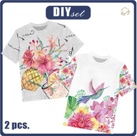 2-PACK - T-SHIRT DZIECIĘCY - ANANASOWY DRINK I KOLIBER - ZESTAW DO USZYCIA (152/158)