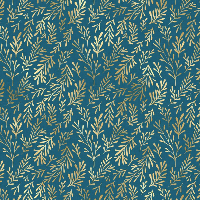 GOLDEN CORALS (GOLDEN OCEAN) / sea blue - Waterproof woven fabric