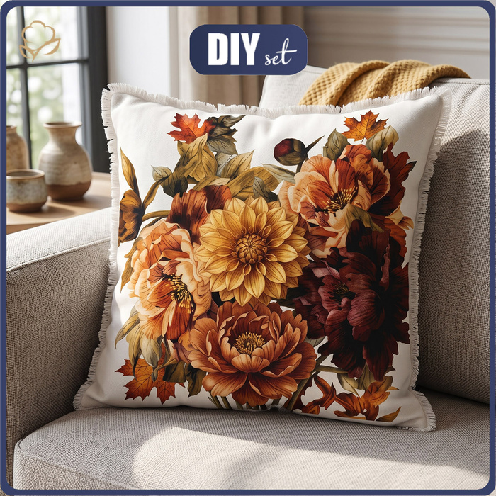 PODUSZKA 45X45 - GOLDEN AUTUMN BOUQUET WZ. 2 - panel przód + tył
