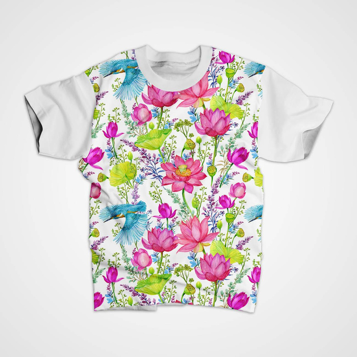 KINGFISHERS AND POPPIES (KINGFISHERS IN THE MEADOW) / white - Viscose jersey