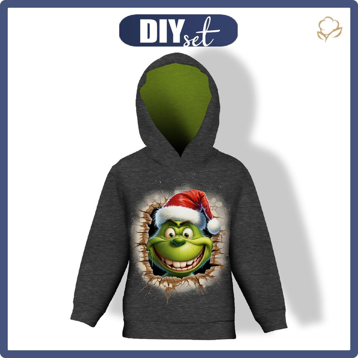 KID'S HOODIE (ALEX) - GREEN CREATURE - looped knit fabric (98/104)