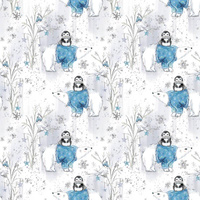 PENGUINS ON BEARS / white (ENCHANTED WINTER) - Cotton woven fabric