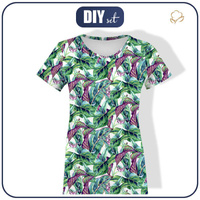 WOMEN’S T-SHIRT - MINI LEAVES AND INSECTS PAT. 1 (TROPICAL NATURE) / white - single jersey XXL