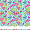 MINI KINGFISHERS AND POPPIES (KINGFISHERS IN THE MEADOW) / aqua - Cotton woven fabric