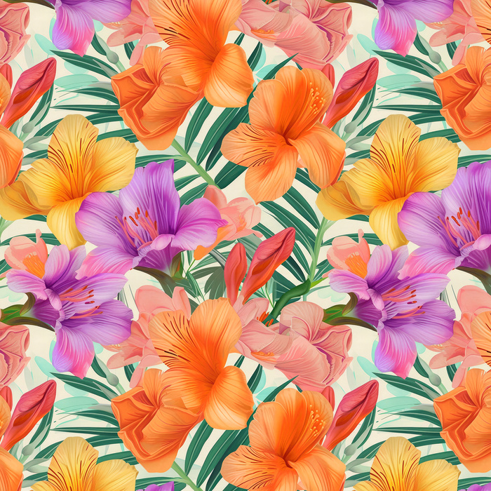 FLOWERS PAPAYA ORANGE WZ. 11 - Waterproof woven fabric