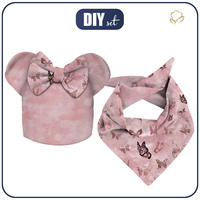 KID'S CAP AND SCARF (MOUSE) - BUTTERFLIES (GLITTER BUTTERFLIES) / CAMOUFLAGE pat. 2 (rose quartz) 55-58