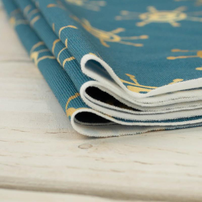 GOLDENE STEUERRÄDER (GOLDENER OZEAN) / marine - Baumwoll Webware