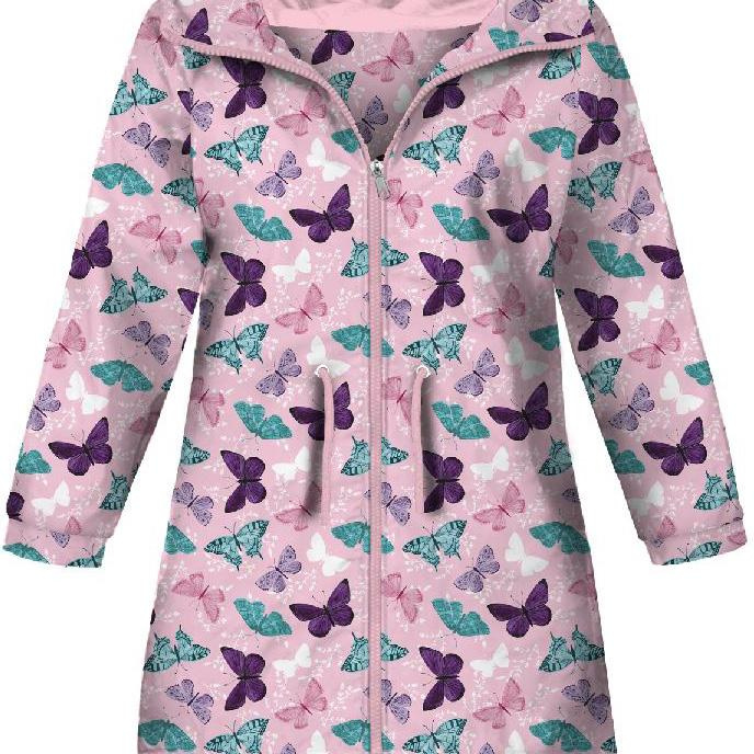 KIDS PARKA (ARIEL) - BUTTERFLIES PAT. 5 / pink (PURPLE BUTTERFLIES) - softshell (110/116)