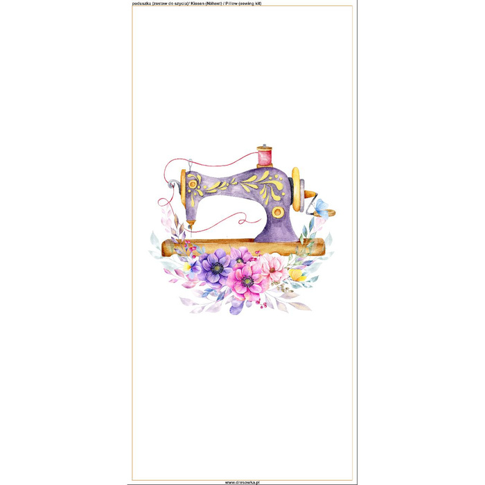 KISSEN 45x45 - NÄHMASCHINE UND BLUMEN - Vorderseite + Rückseite
