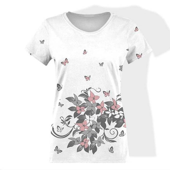 WOMEN’S T-SHIRT - FLORAL / grey-pink - single jersey S