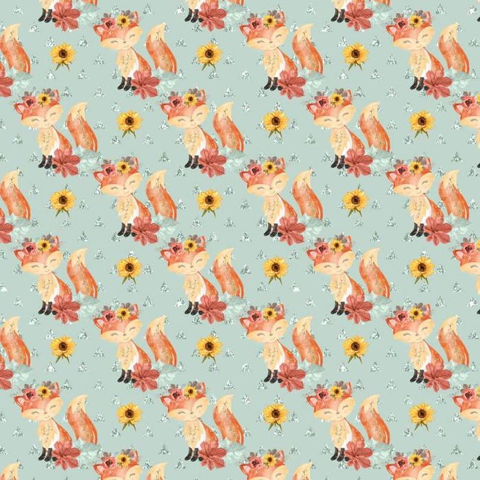 FOXES MIX 2 / mint (FOXES AND PUMPKINS)