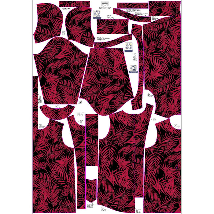 DÁMSKÁ BUNDA PARKA (ANNA) - PALMOVÉ LISTY vz. 5 / viva magenta - sada šití XXL