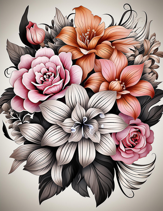 BOUQUET OF FLOWERS WZ.10 - Paneel (75cm x 80cm)  Baumwoll Webware