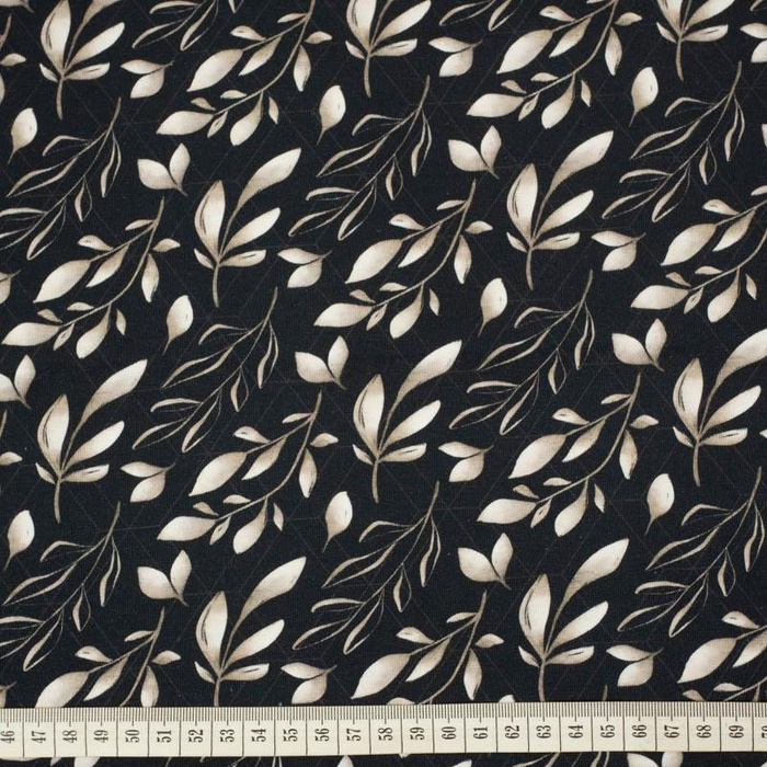 LEAVES pat. 13 / black - Cotton woven fabric