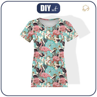 WOMEN’S T-SHIRT - FLAMINGOS AND MONSTERAS - single jersey