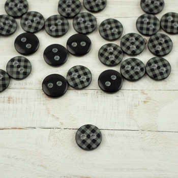 Plastic button with check small - black