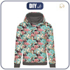 CLASSIC WOMEN’S HOODIE (POLA) - FLAMINGOS AND  MONSTERAS - looped knit fabric - L