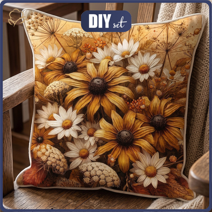 PODUSZKA 45X45 - GOLDEN AUTUMN BOUQUET WZ. 3 - panel przód + tył