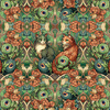 ART NOUVEAU CATS & FLOWERS PAT. 3 - PANEL (60cm x 50cm) SINGLE JERSEY