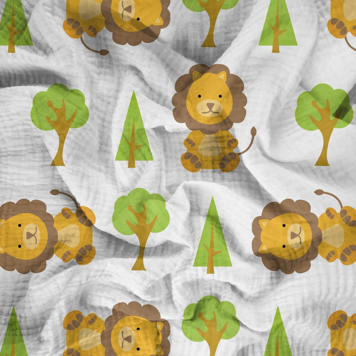 LION IN THE FOREST (ANIMAL GARDEN) - Cotton muslin