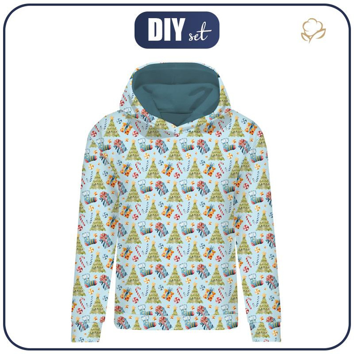 CLASSIC WOMEN’S HOODIE (POLA) - CHRISTMAS TREES AND PRESENTS (CHRISTMAS SEASON) - looped knit fabric 