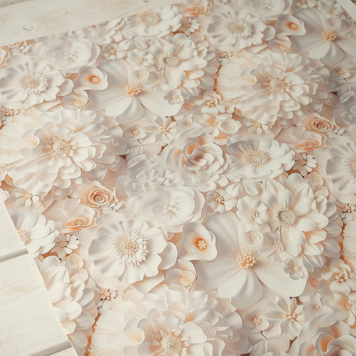 WHITE FLOWERS M. 4 (46 cm x 50 cm) - dickes geprägtes Kunstleder