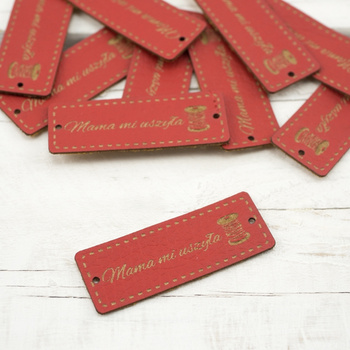 Mama mi uszyła label - bobbin 1,5x4 cm - red