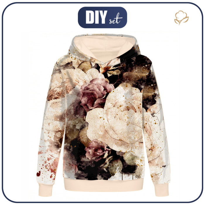 BLUZA DAMSKA (POLA) CLASSIC Z KAPTUREM - WATERCOLORS FLOWERS wz. 4 - dzianina pętelkowa XXXL