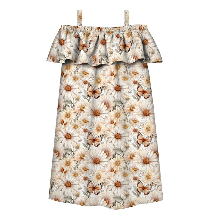 Bardot neckline dress (LILI) - Butterfly & Flowers wz.4 - sewing set - 146-152
