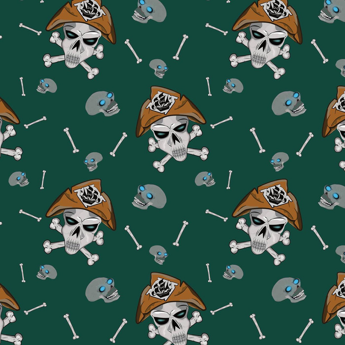 PIRATE SKULLS / BOTTLED GREEN (SCARY HALLOWEEN)- single jersey with elastane ITY