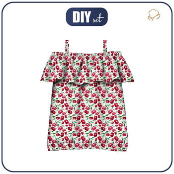 Bardot neckline blouse (SARA) - CHERRIES PAT. 5 - sewing set - 122-128