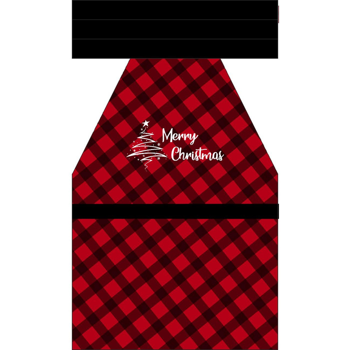 Vánoční Zástěra - MERRY CHRISTMAS / KOSTKA VICHY ČERNÁ / červená