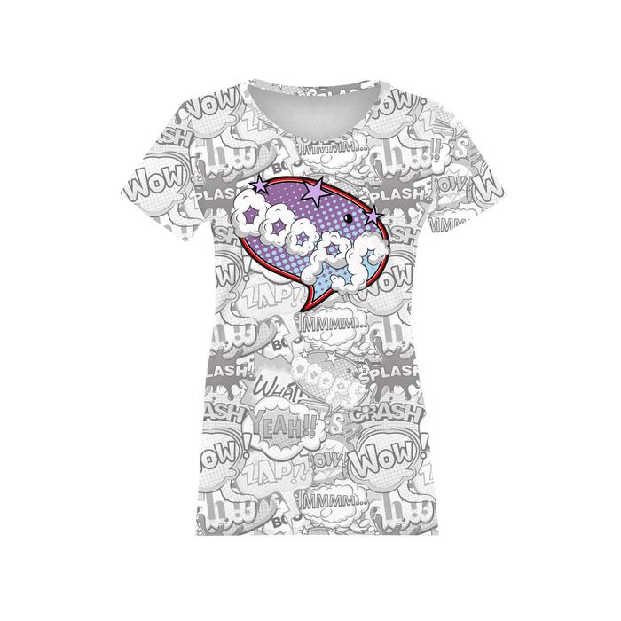T-SHIRT DAMSKI - KOMIKS / ooops (fioletowo - czerwony) - single jersey S