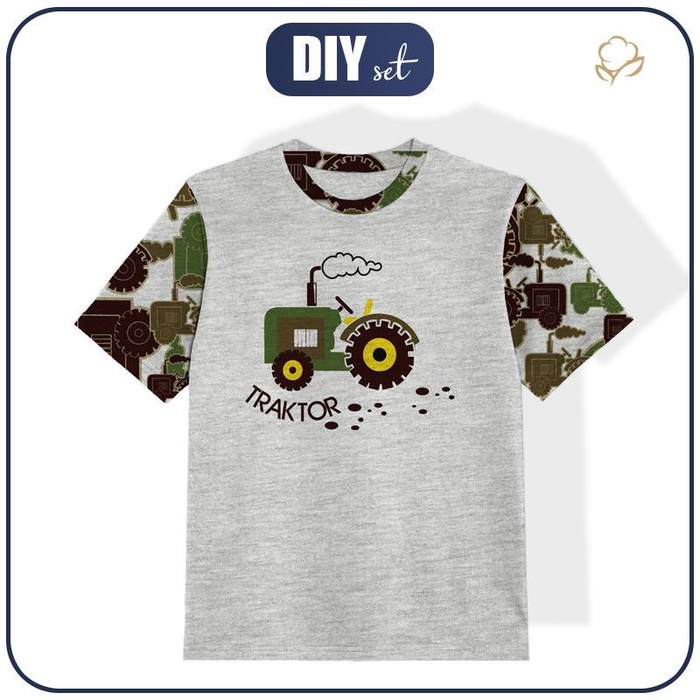 KID’S T-SHIRT- TRACTOR GREEN/ melange light grey- single jersey (92/98)